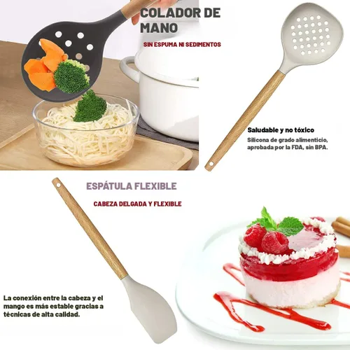 Miniatura 6 de Juego de utensilios de cocina - 35 piezas de utensilios de cocina con rallador, pinzas, espátula de cuchara y girador hechos de silicona resistente