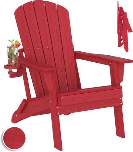 Miniatura 33 de Plawdlik Adirondack Juego de 2 sillas plegables, probadas por SGS, textura de madera con portavasos, polietileno de alta densidad resistente a todo