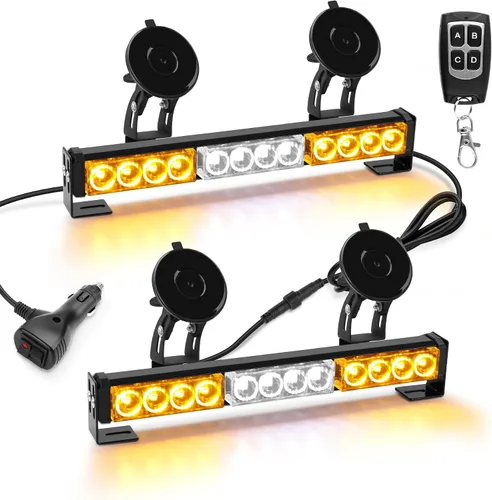 Miniatura 2 de Barra de luces estroboscópicas ámbar y blanco para asesor de tráfico para vehículos, camiones, control remoto inalámbrico, 23 patrones de flash, 2