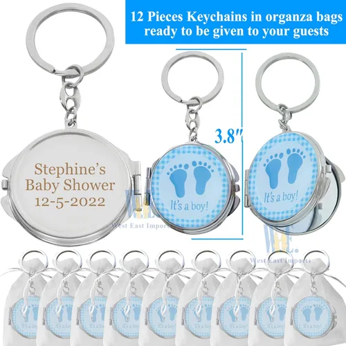 Miniatura 2 de 12 llaveros personalizados para baby shower con diseño de huella de bebé, regalo de grabado personalizado