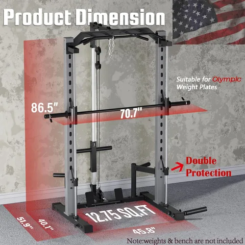 Miniatura 5 de OPPSDECOR All-in-One Adjustable Smith Machine with LAT-Pull Down System Multi-Function Power Cage for Home Gym Cable Crossover Squat Rack of Workout