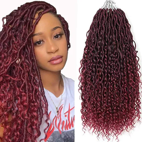 Miniatura 40 de Copper Goddess Faux Locs Cabello de Ganchillo con Puntas Rizadas, 7 Paquetes de 14 Pulgadas Boho Goddess Locs Cabello de Ganchillo, Cabello