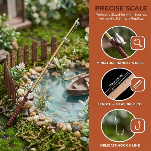 Miniatura 2 de Toddmomy Caña de pescar en miniatura para casa de muñecas, caña de pescar en miniatura, caña de pescar para decoración de casa de muñecas (0.492 in)