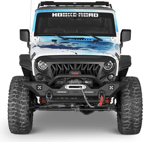 Miniatura 2 de u-Box Parachoques delanteros y traseros para Jeep Wrangler, compatible con Jeep JK Wrangler 07-18 con placa de cabrestante, portador de neumáticos
