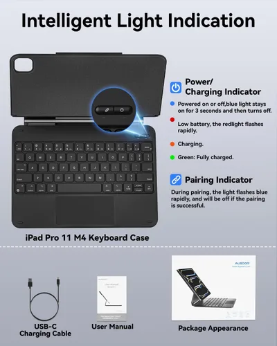 Miniatura 9 de AUSDOM Funda para iPad Pro de 11 pulgadas con teclado (M5/M4, 2025/2024), funda de teclado para iPad Pro de 11 pulgadas (M4) con soporte magnético