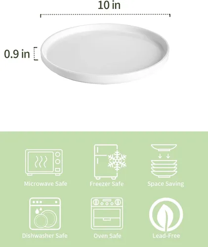 Miniatura 2 de Onniyor Juego de platos llanos de porcelana, platos redondos para ensalada de postre, platos para servir de 10 pulgadas, platos planos resistentes a