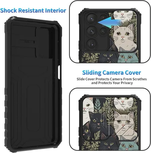 Miniatura 568 de Funda para Samsung Galaxy S22 Ultra 5G, Galaxy S22 Ultra con cubierta de cámara deslizante, funda resistente de doble capa con función atril Black