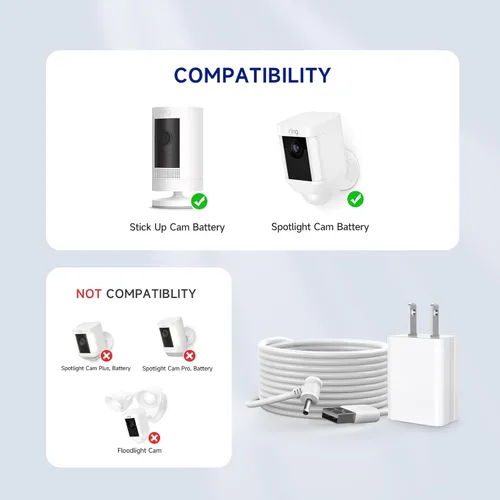 Miniatura 3 de Ayotu Paquete de 2 cables de carga de cámara de 16 pies para batería de cámara adhesiva/enchufable de 3ª generación/2ª generación, adaptador