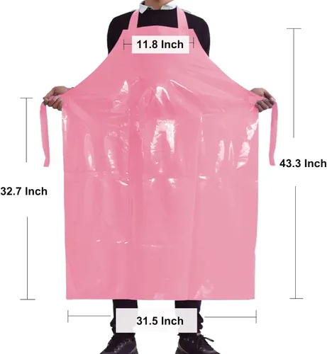 Miniatura 4 de ELEBOX Delantal impermeable a prueba de aceite delantal utilitario delantal resistente a productos químicos con manga delantal de trabajo ultra Rosa