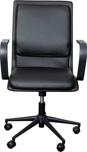 Miniatura 9 de Flash Furniture James Silla de oficina ejecutiva de diseño con respaldo medio, tapicería LeatherSoft negra, base y brazos negros, asiento giratorio