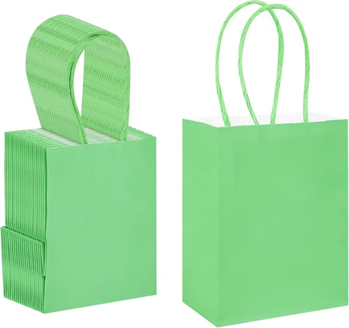 DjinnGlory Paquete de 60 mini bolsas de regalo de papel verde con asas para cumpleaños, bodas, baby shower, regalos de fiesta, pequeñas bolsas de