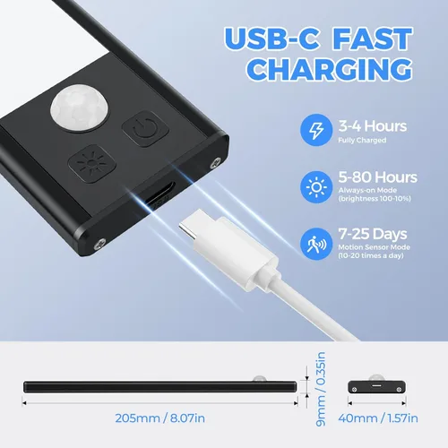 Miniatura 4 de Paquete de 3 luces LED para debajo del gabinete, 32 luces LED de color blanco frío recargables debajo del gabinete, luces LED con sensor de Negro