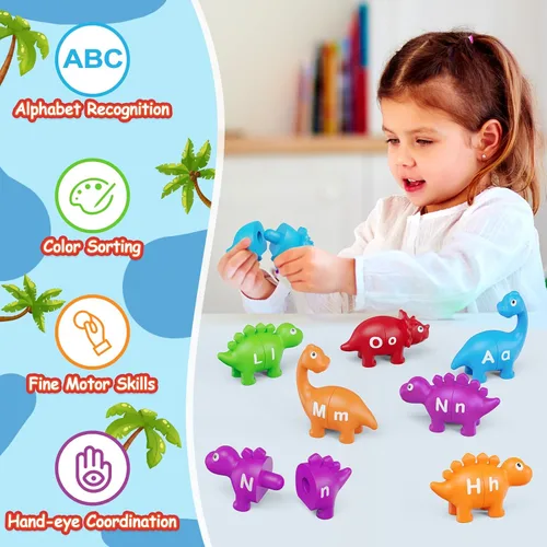 Miniatura 5 de Kasfalci Juguetes de aprendizaje del alfabeto, juguetes de dinosaurio para niños, aprendizaje ABC para niños pequeños, juego de letras a juego