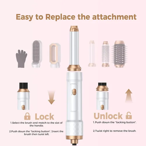 Miniatura 8 de Cepillo secador de cabello mágico Air Styler 6 en 1, cepillo secador iónico negativo y 3 configuraciones de calor, rizado automático desmontable
