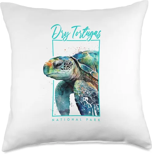 Miniatura 4 de Dry Tortugas National Park Watercolor Sea Turtle Portrait Throw Pillow