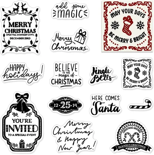 Miniatura 6 de Sellos transparentes con palabras de Feliz Navidad para hacer tarjetas y llevar diario, sellos de goma con palabras de Feliz Año Nuevo, sellos