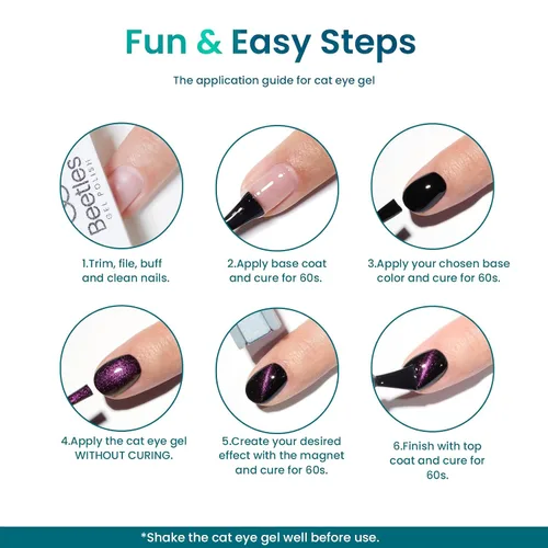 Miniatura 7 de Juego de esmalte de uñas de gel Beetles Cat Eye - 24 piezas, 20 colores de esmalte de uñas de gel con brillantina, cambia de color oscuro, kit