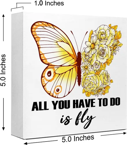 Miniatura 2 de LVQHI Letreros de madera inspiradores, placa de madera con texto en inglés "All You Have To Do Is Fly", decoración de mariposa, letrero motivacional