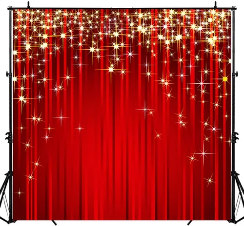 Sensfun 6x6 pies Telón de fondo rojo con estrellas de Navidad, purpurina dorada, estrella de fotografía, fondo de foto con serpentina roja, telones