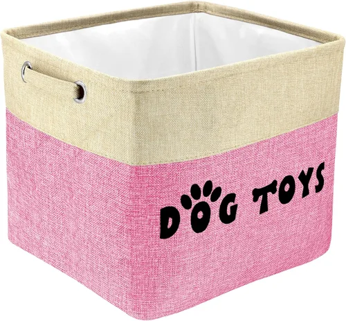 Miniatura 10 de PET ARTIST Cesta de juguetes para perros, caja plegable para juguetes para perros con asas cómodas, organizador grande de almacenamiento de juguetes