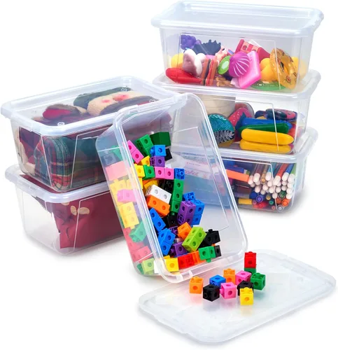 Miniatura 7 de GAMENOTE Contenedores de almacenamiento de 6 cuartos de galón con tapas, caja de plástico con pestillo para el aula y almacenamiento de juguetes