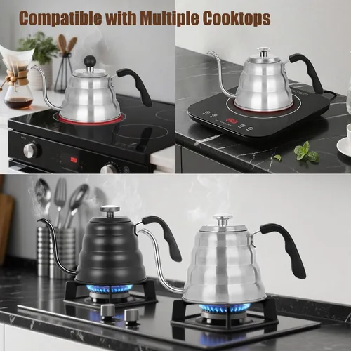 Miniatura 6 de Hervidor de Vertido para Café de Goteo Manual y Té con Termómetro 28oz Hervidor de Cuello de Cisne con Control de Flujo Hervidor de Agua de Acero