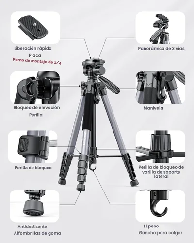 Miniatura 6 de CAMBOFOTO Trípode para cámara de 30", Trípode profesional de aluminio resistente para cámara sin espejo/DSLR/Teléfono celular/Videocámara