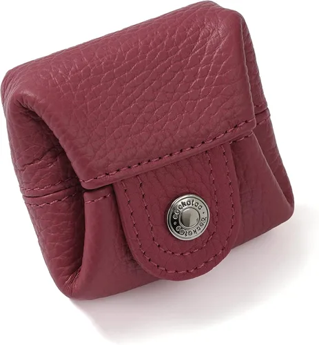 Miniatura 31 de Cockatoo Monedero de cuero genuino para cambio, mini billetera con bolsillo a presión para hombres y mujeres, Rojo (Aurora Red), Casual