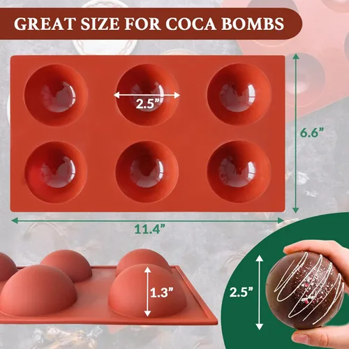 Miniatura 4 de Moldes de bomba de cacao para chocolate caliente, silicona hemisferio de 2.5 pulgadas, paquete de 3, molde semicircular, 6 cavidades, circular, sin