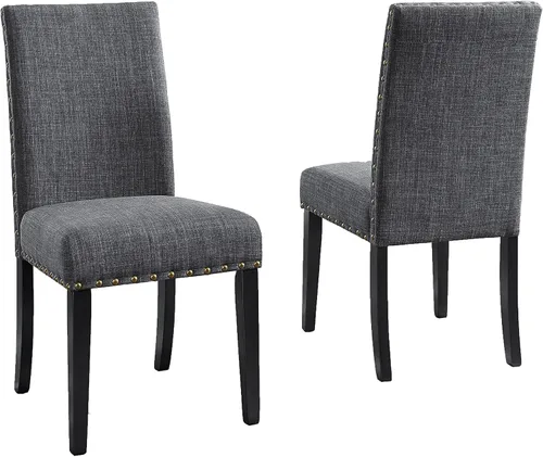 Roundhill Furniture Biony - Sillas de comedor de tela gris con ribete de clavos, paquete de 2