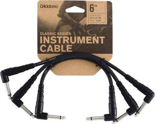 Paquete de 3 cables para instrumentos - Planet Waves Classic Series - con enchufe de ángulo derecho, 0.5 pies, Gris oscuro Redondo - ángulo recto