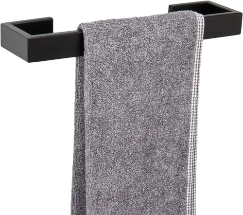 TocTen Toallero de baño – Barra de toallas de base cuadrada gruesa de acero inoxidable SUS304 para baño, accesorios de barra de baño, barra de Negro