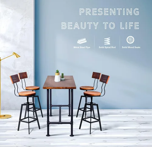 Miniatura 6 de Taburetes de bar industriales con respaldo de madera de 25 a 32 pulgadas de altura ajustable para isla de cocina, silla de comedor, taburete extra