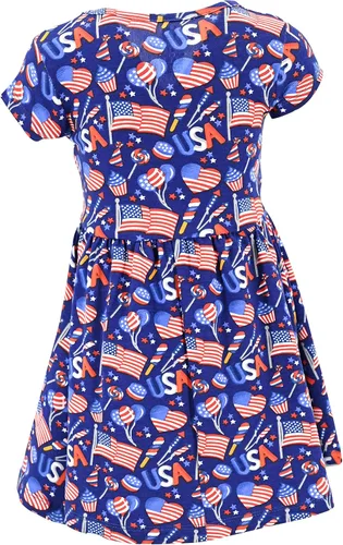 Miniatura 4 de Unique Baby Vestido sin mangas con estampado de bandera patriótico para niñas, Azul, blanco, rojo.