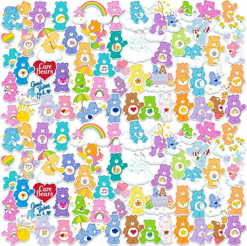 Care Bears - Paquete variado de calcomanías clásicas de vinilo de 100 quilates, tamaño grande, para laptop, botella de agua, álbumes de recortes,