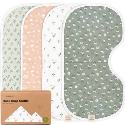 KeaBabies Juego de 4 paños para eructar para bebé, niña, niño - Paño para eructar de algodón orgánico, extra grande, absorbente, suave, juego de