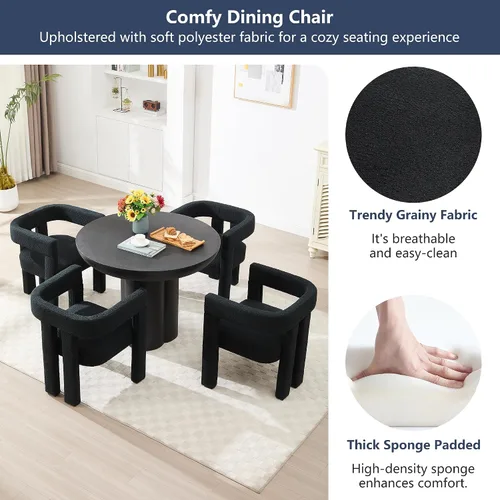 Miniatura 4 de Juego de 2 Sillas de Comedor Modernas / Sillas de Sala de Estar, Sillón de Tela, Silla Barrel Tapizada para Sala de Estar Cocina Recepción