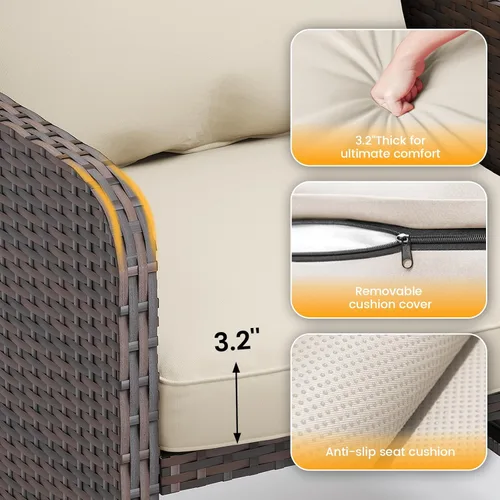 Miniatura 4 de UDPATIO Silla de mimbre para patio con otomana Hiddern para balcón, juego de conversación de patio de 5 piezas con mesa auxiliar para porche