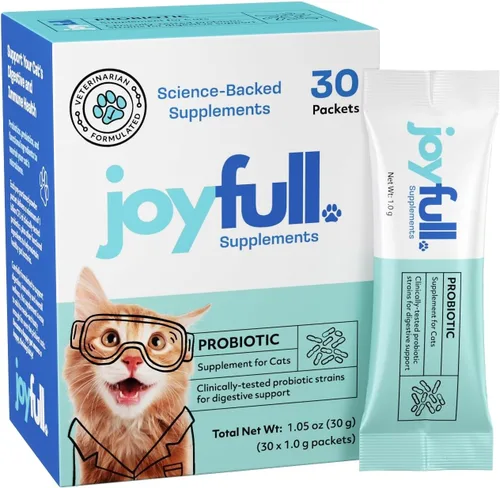 Joyfull Probiótico para gatos – Cepas clínicamente probadas para diarrea y apoyo digestivo – 30 paquetes diarios con caldo de hueso de res
