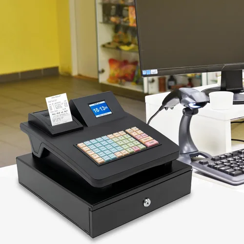 Miniatura 2 de DYNAMI Caja registradora comercial, caja registradora electrónica de 48 llaves con cajón de efectivo y monedas, pantalla de doble cara, impresión