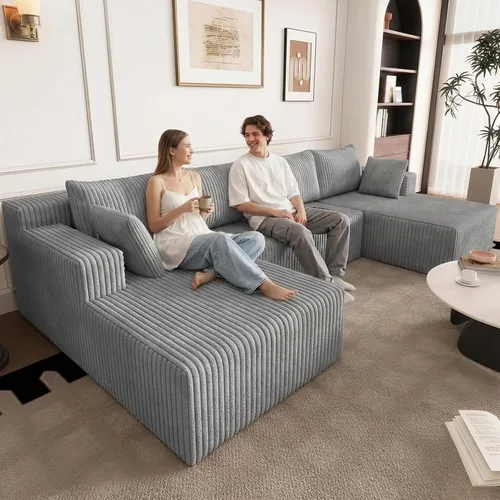 Miniatura 15 de Sofá seccional Cloud de 96 pulgadas, sofá deshuesado para sala de estar, sofá modular con asiento profundo, sofá de pana cómodo y esponjoso con Negro