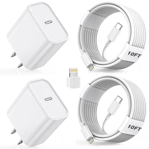 Miniatura 10 de Cargador de iPhone de carga rápida para iPhone 14, paquete de 2 bloques de pared USB C con enchufe de cargador y cable de carga USB C a Lightning