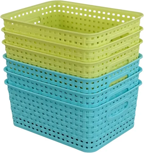 Kekow Cestas de almacenamiento de plástico para baño, organización de belleza y armarios, paquete de 6