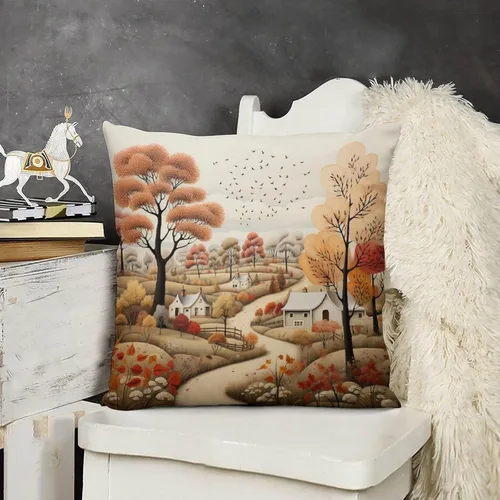 Miniatura 14 de Fundas de almohada decorativas cuadradas de terciopelo con diseño de paisaje, campo, otoño, otoño, 12 x 12 pulgadas, para Acción de Gracias