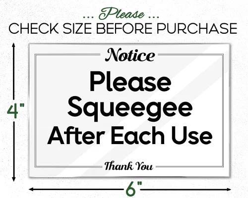 Miniatura 7 de Letreros de baño Essentials for Hosts – Letrero acrílico de 4 x 6 pulgadas con cinta de montaje – Please Squeegee After Each Use Bathroom Sign