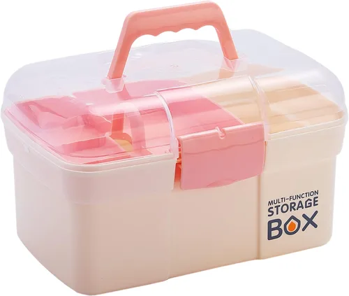 Miniatura 9 de Kinsorcai Organizador de caja de plástico de 11 pulgadas con bandeja extraíble, organizador de costura, suministros de manualidades y arte, caja