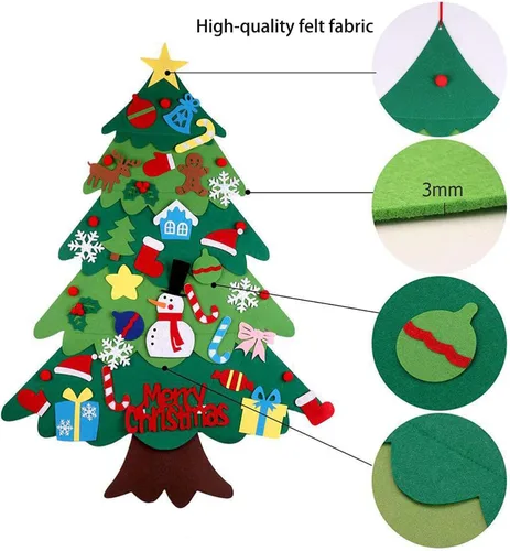 Miniatura 6 de Juego de árbol de Navidad de fieltro para bricolaje, 32 piezas de adornos para colgar en la pared con luz LED, se puede reutilizar el árbol de A-9.8