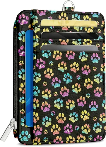Miniatura 17 de Cartera delgada para mujer - Soporte para tarjetas de crédito con bloqueo RFID, cartera de piel sintética con ventana de identificación y bolsillo