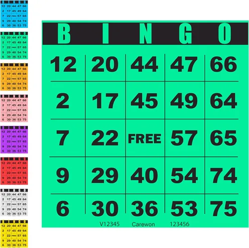 Miniatura 14 de 100 tarjetas de bingo, grandes de 4.5 x 4.5 pulgadas, azul (1 de 8 colores), hojas de bingo de papel, desechables o reutilizables para daubers