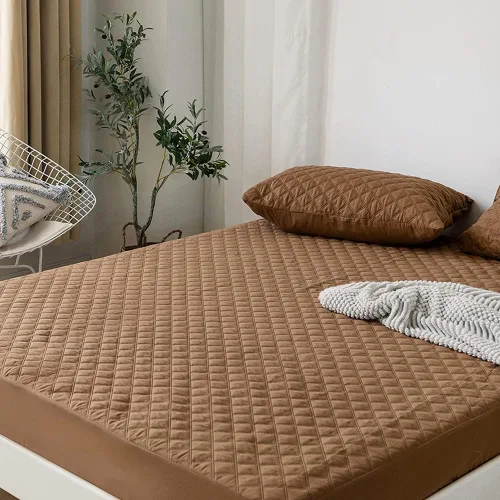 Miniatura 3 de vctops Sábana bajera acolchada impermeable, protector de colchón ultra suave y elástico ajustable con bolsillo profundo (café, individual)